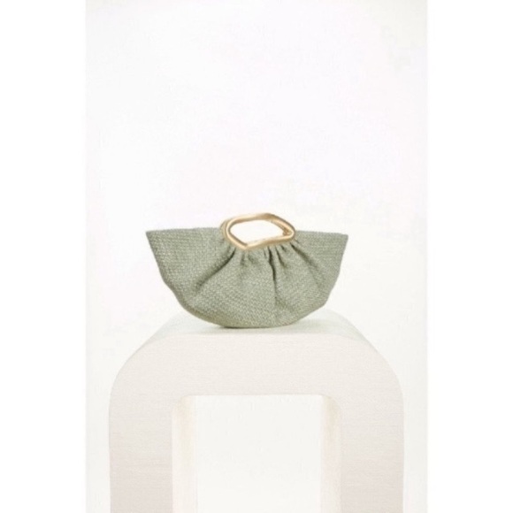 NWOT!๐๐ Cult Gaia Mint Green-Clutch Raffia Bag. - Picture 9 of 12